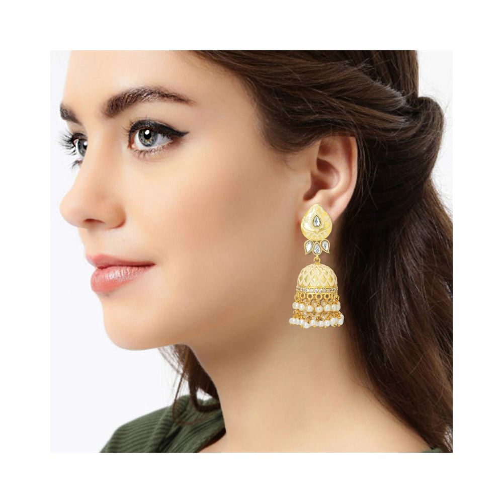 Peora Traditional Jewellery Gold Plated and Kundan Jhumka Earrings for Women Girls