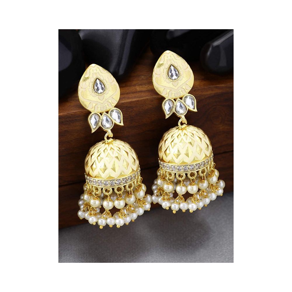 Peora Traditional Jewellery Gold Plated and Kundan Jhumka Earrings for Women Girls