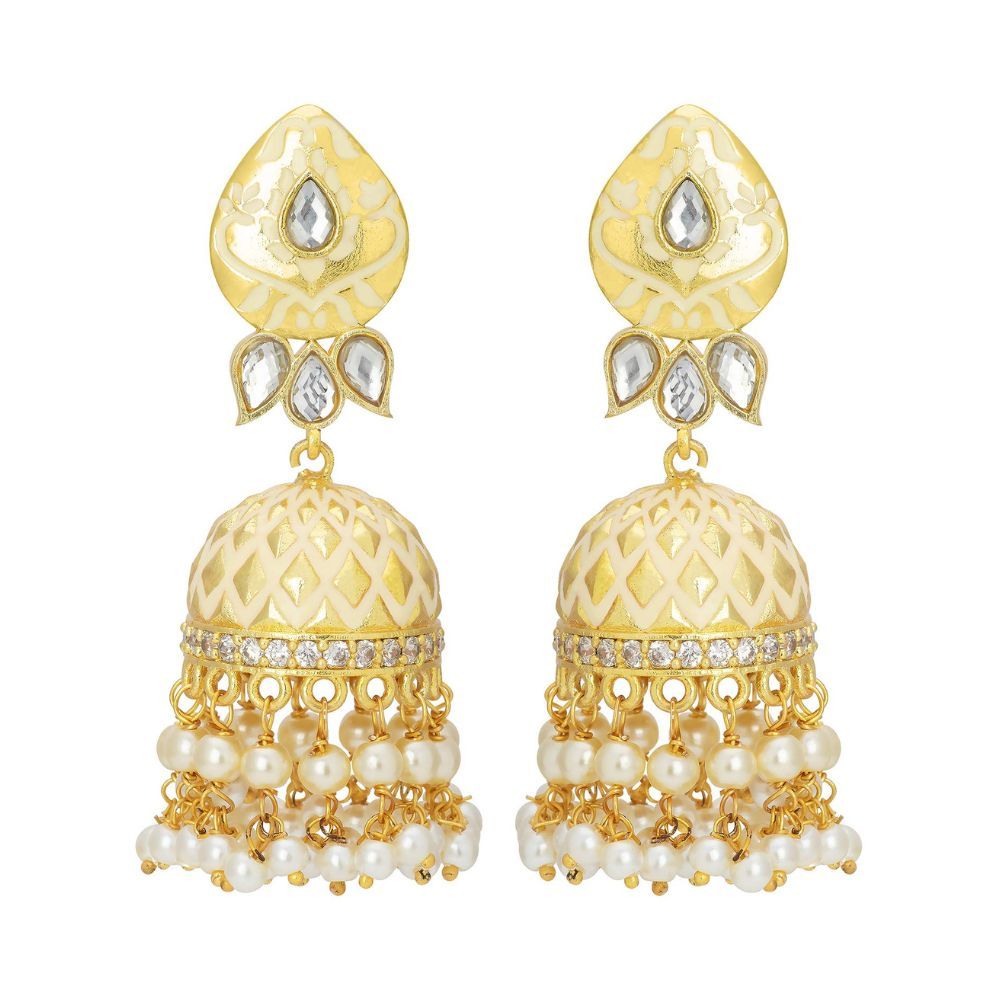 Peora Traditional Jewellery Gold Plated and Kundan Jhumka Earrings for Women Girls