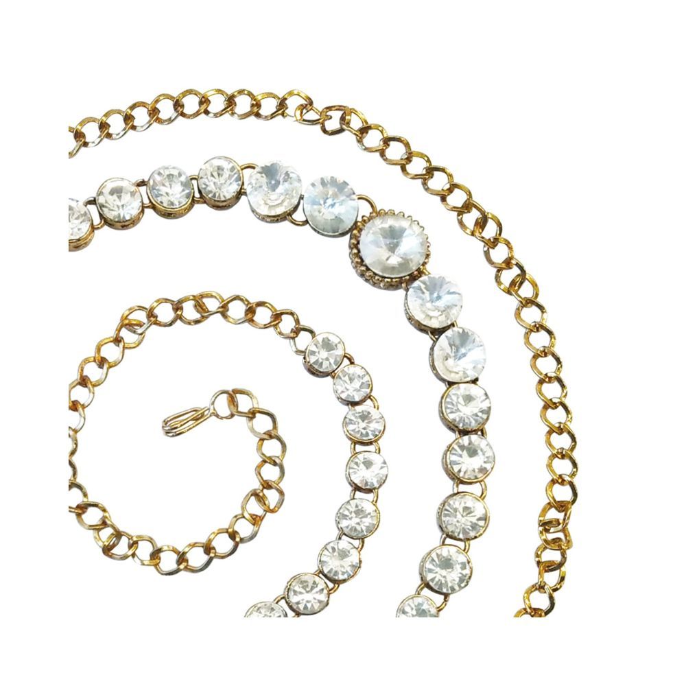 Peora Traditional Jewellery Gold Plated White Kundan Baby Pearl Waist Belt Kamarband Belly Chain for Women Girls