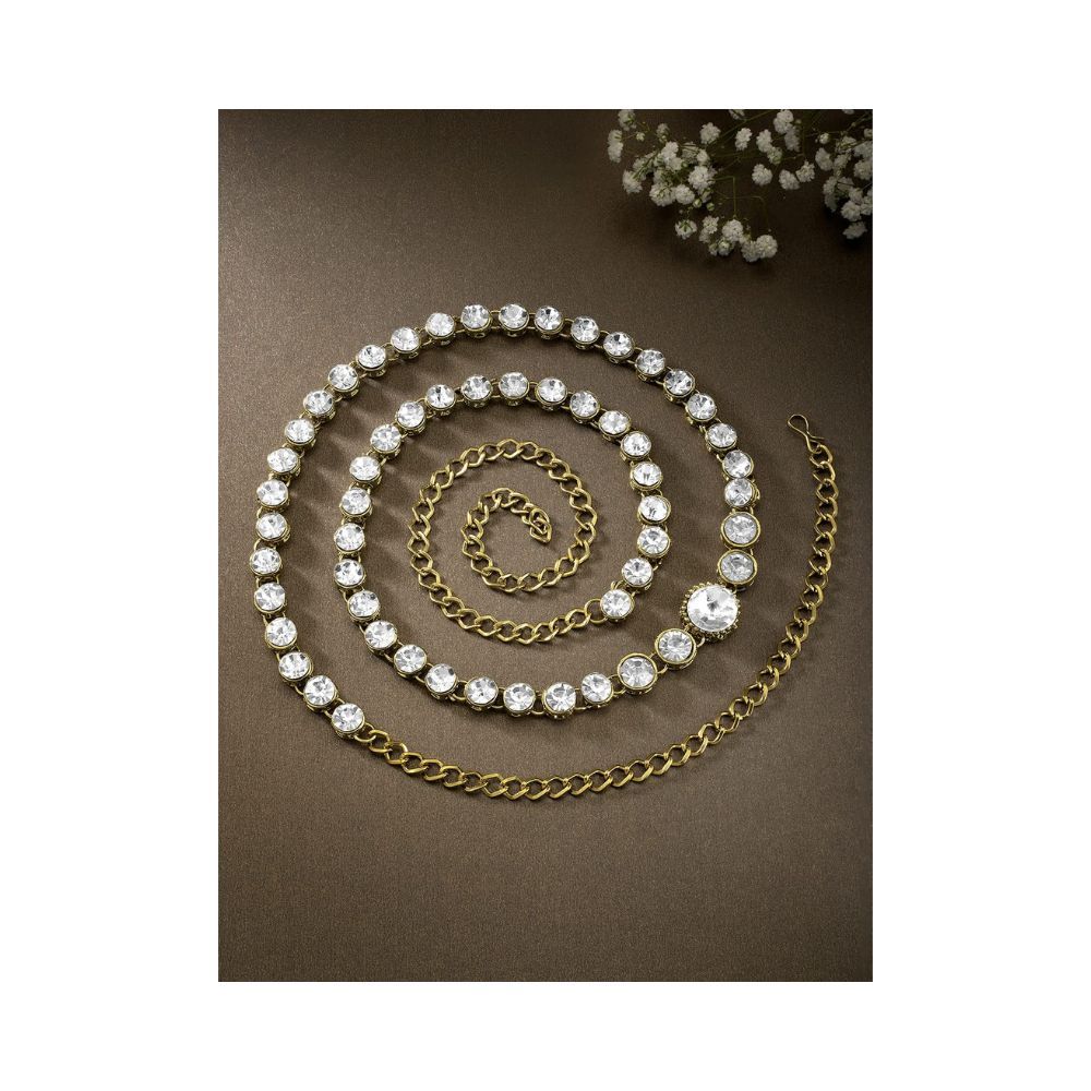Peora Traditional Jewellery Gold Plated White Kundan Baby Pearl Waist Belt Kamarband Belly Chain for Women Girls