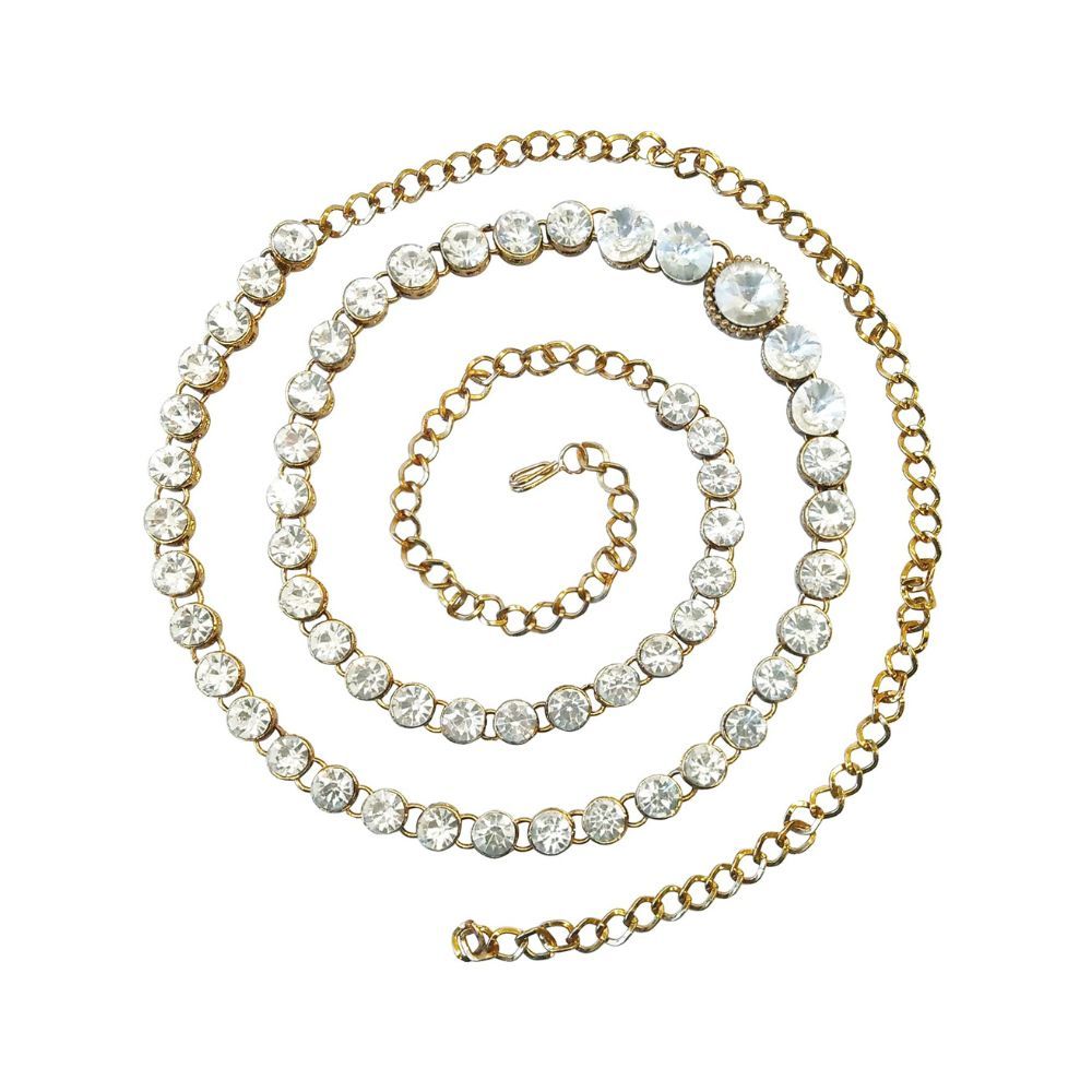 Peora Traditional Jewellery Gold Plated White Kundan Baby Pearl Waist Belt Kamarband Belly Chain for Women Girls