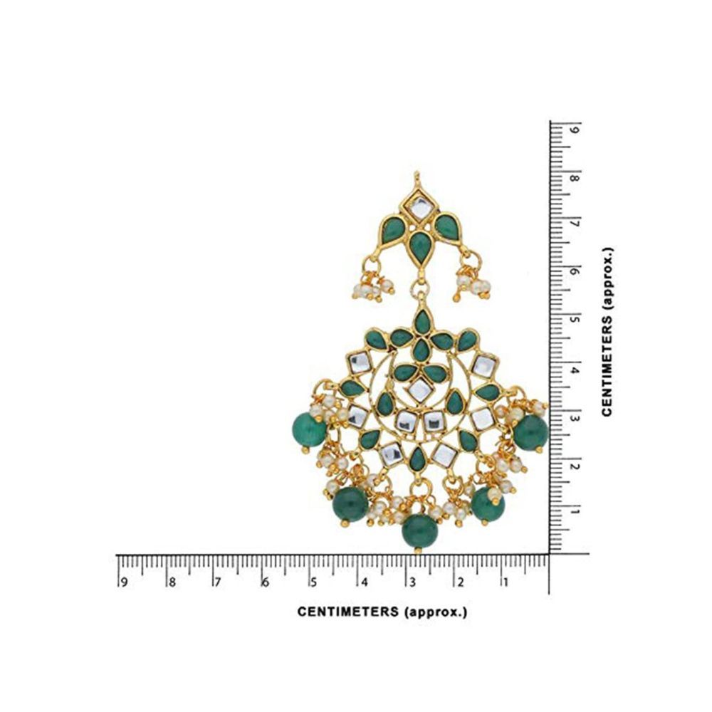 Peora Traditional Jewellery Green 18K Gold Plated Brass Kundan Chandbali Earrings for Women