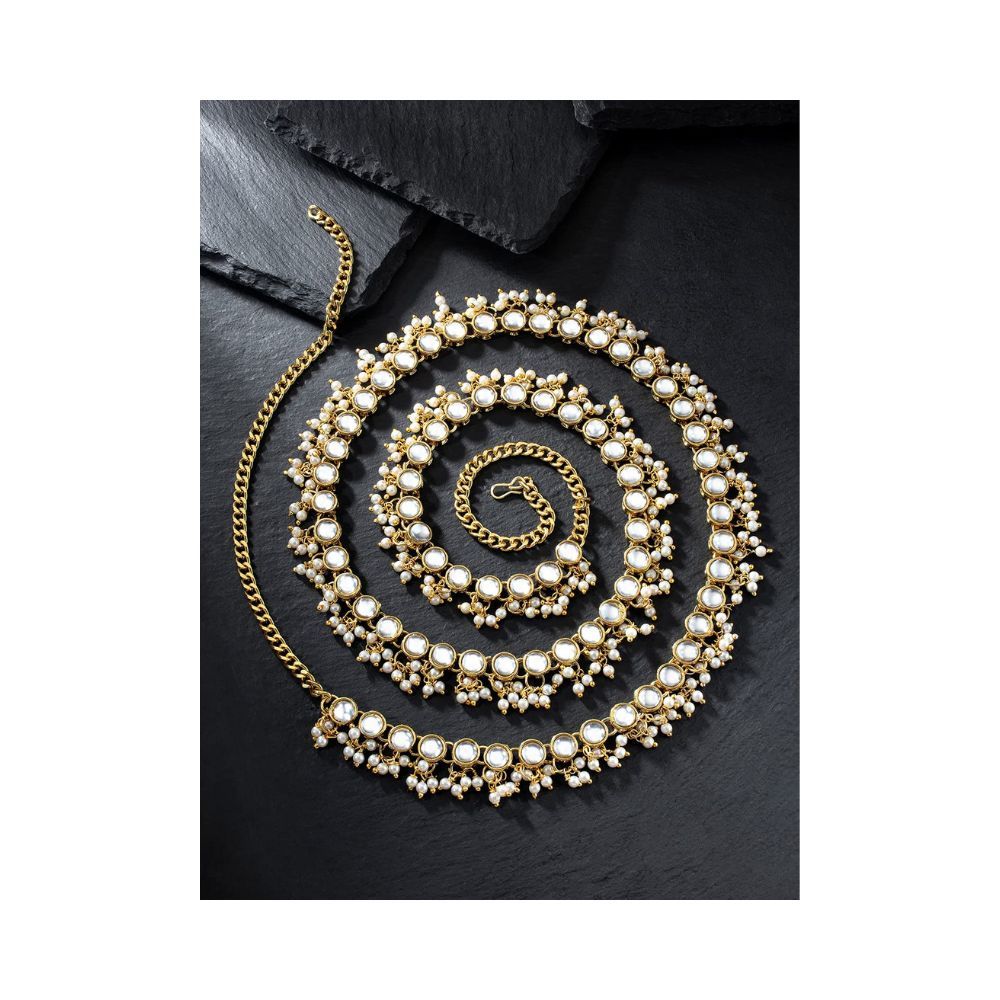 Peora Traditional Jewellery Silver Plated Kundan Baby Pearl Waist Belt Kamarband Belly Chain for Women Girls