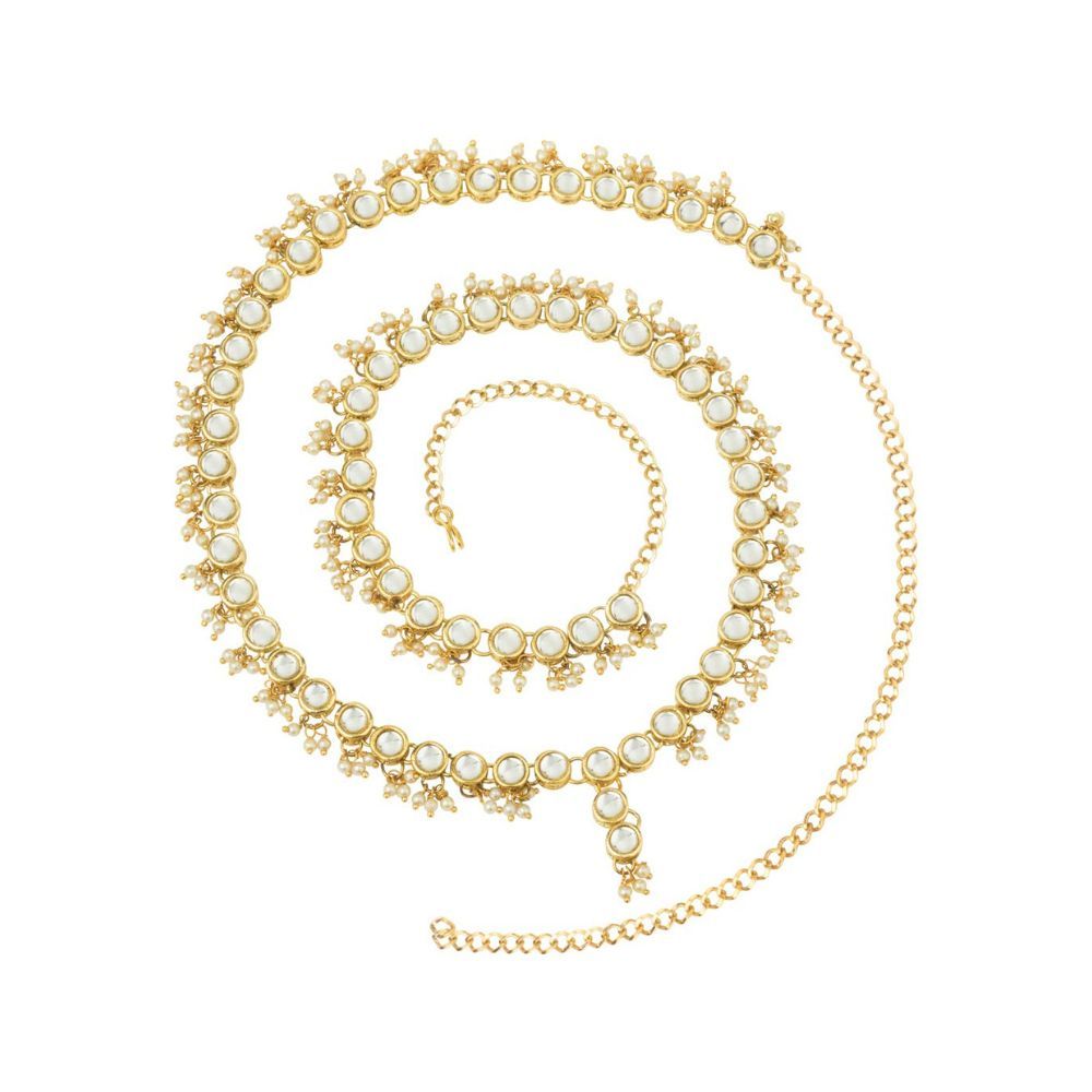 Peora Traditional Jewellery Silver Plated Kundan Baby Pearl Waist Belt Kamarband Belly Chain for Women Girls