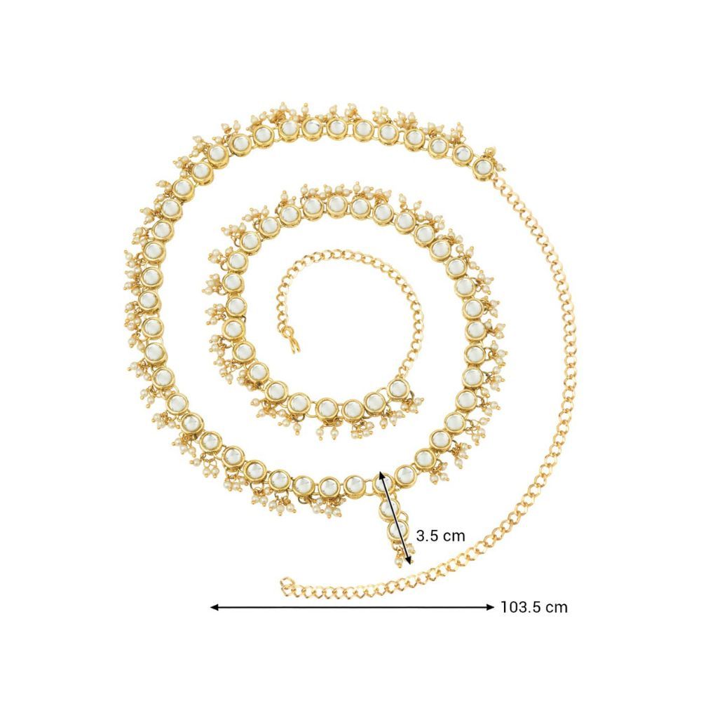 Peora Traditional Jewellery Silver Plated Kundan Baby Pearl Waist Belt Kamarband Belly Chain for Women Girls