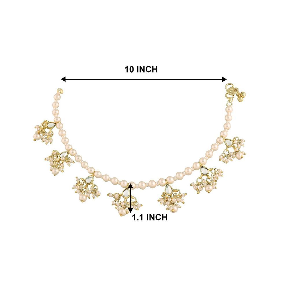 Peora White Gold Plated Bridal Kundan Pearl Anklet