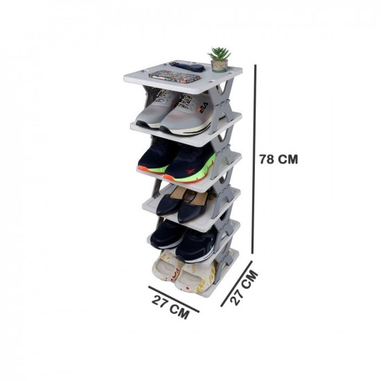 PESOMA 6 Layer Shoe Rack,Stackable Shoe Storage Organizer for Bedroom Entryway, Adjustable Shoe Rack, Shoe Slots Organizer Shelf, Easy Clean Shoe Tower Rack (Grey, 6-Layer)