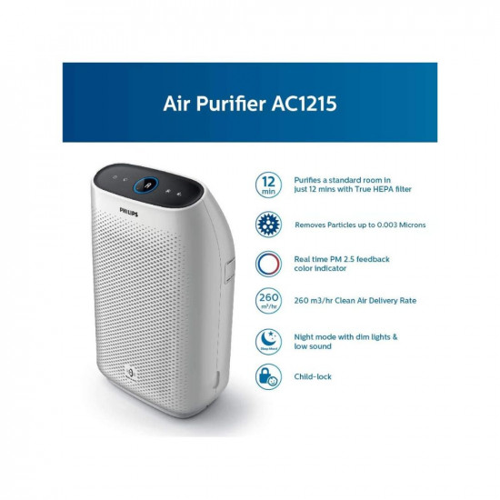 Philips Ac1215/20 Air Purifier, Long Hepa Filter Life Upto 17000 Hours, Removes 99.97% Airborne Pollutants, 4-Stage Filtration with True Hepa Filter(White)