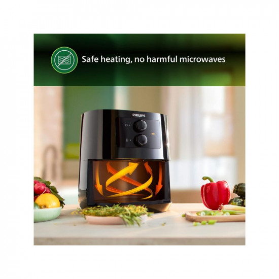 PHILIPS Air Fryer HD9200/90, uses up to 90% less fat, 1400W, 4.1 Liter, with Rapid Air Technology (Black), Large