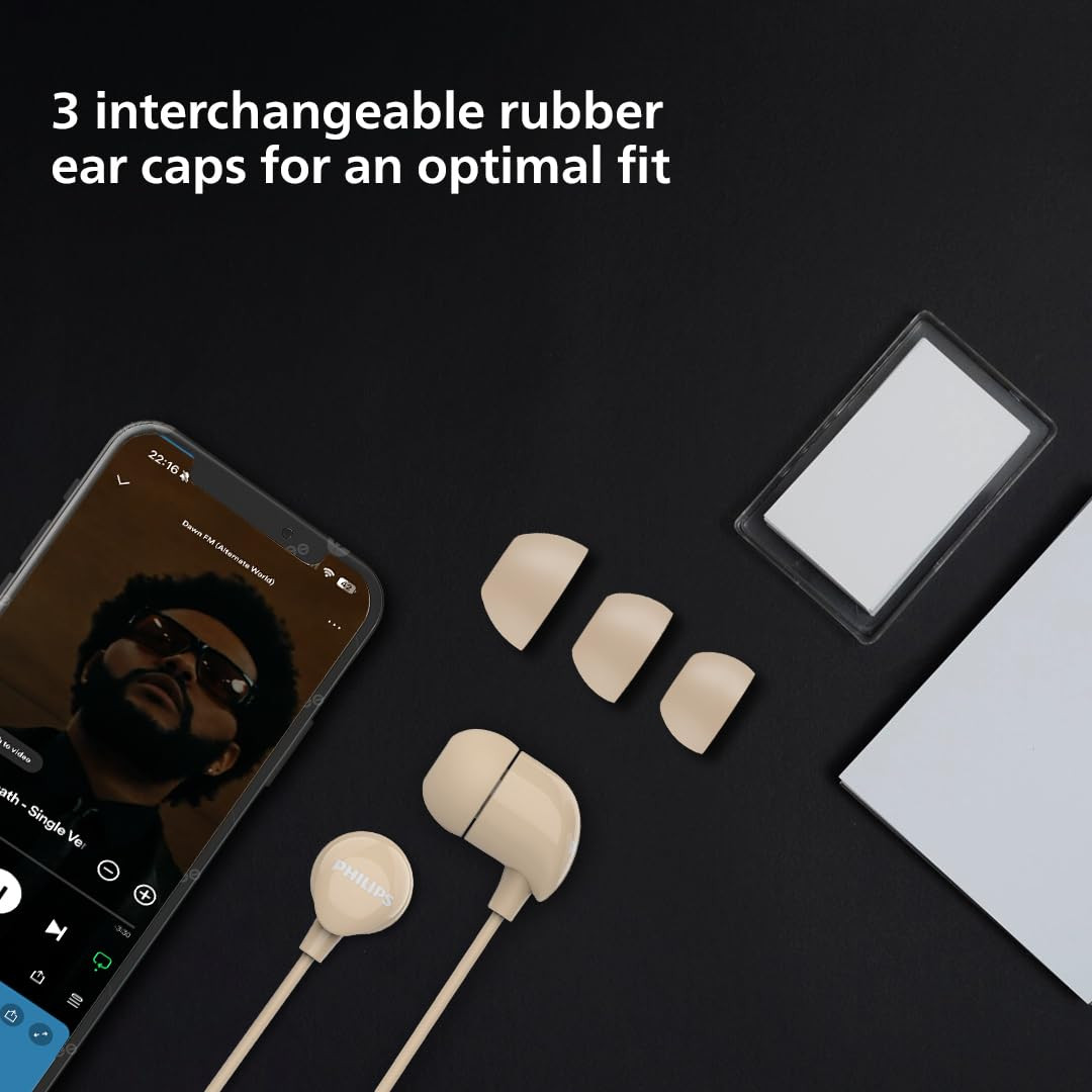PHILIPS Audio TAE1159GD00 in-Ear Wired Earphones with C-Type Jack 10mm Drivers Inline Mic Powerful Bass and Clear Sound Tangle Free 12m Cable and 3 x Inter Changeable Ear Tips Gold