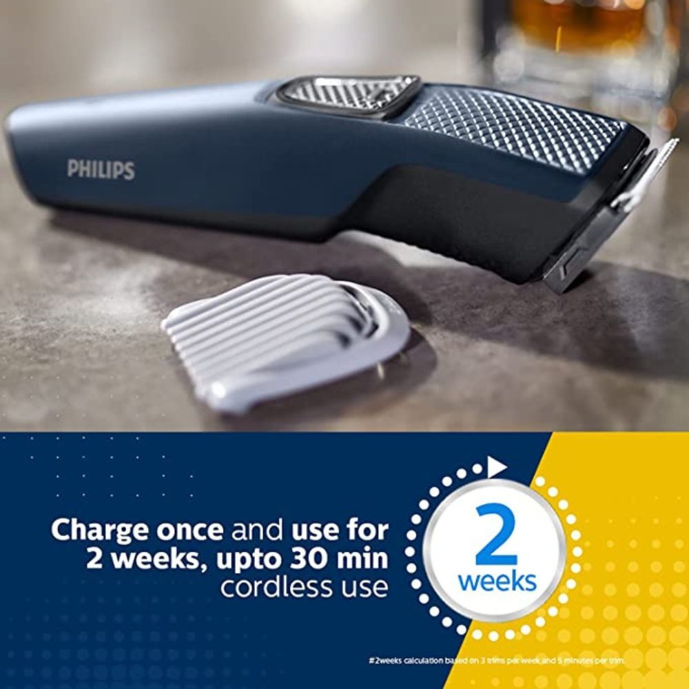 PHILIPS BT1232/15 Skin-friendly Beard Trimmer - DuraPower Technology, Cordless Rechargeable with USB Charging, Charging indicator, Travel lock, No Oil Needed, Blue