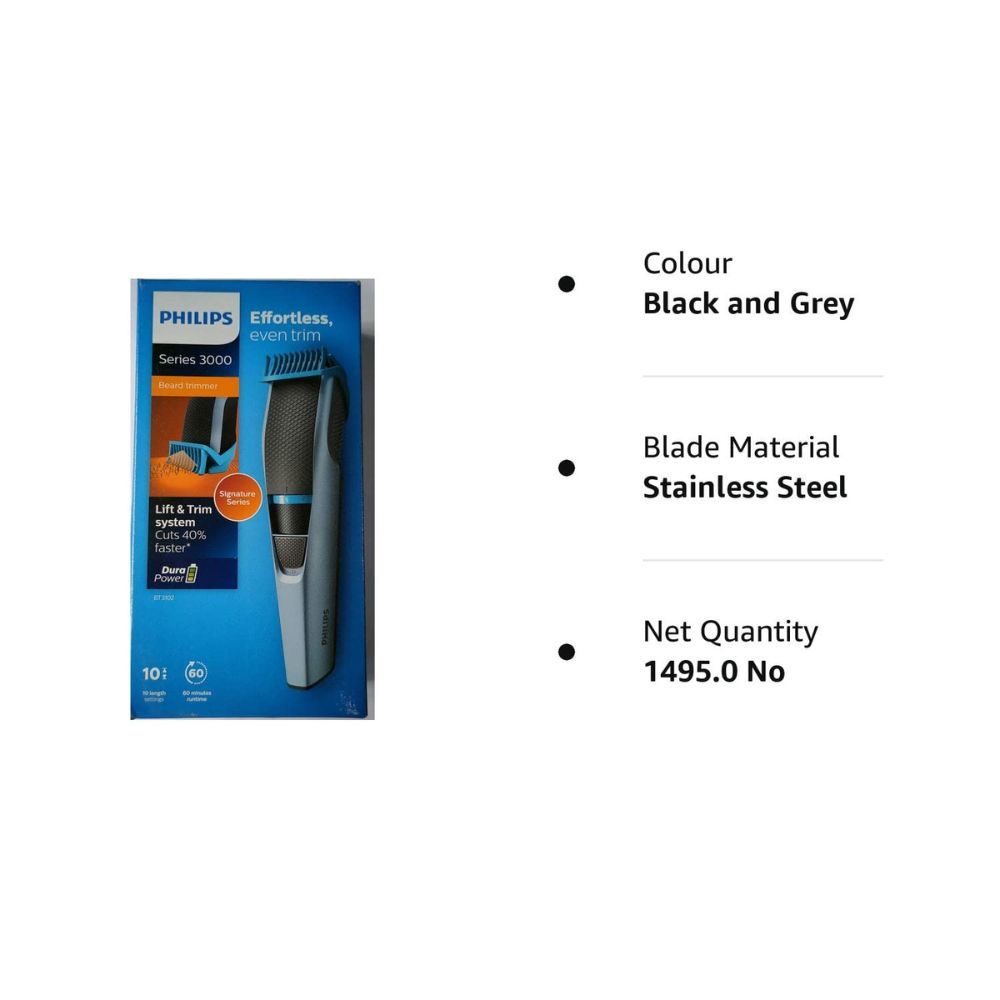 Philips BT3102/15 Cordless Beard Trimmer (Black and Grey)