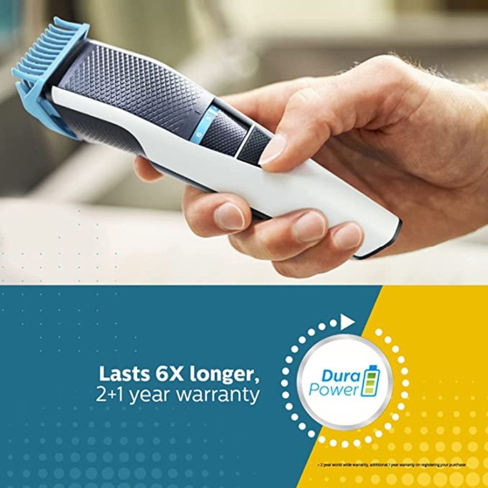 Philips BT3203/15 cordless rechargeable Beard Trimmer - 10 length settings; 45 min run time, White