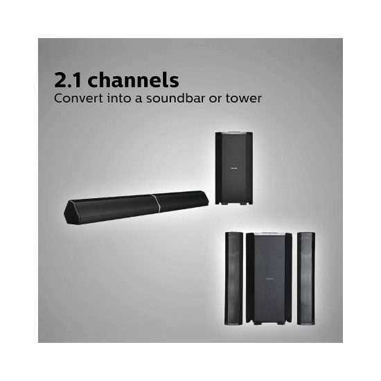 Philips Convertible Soundbar MMS8085B/94 2.1 Channel 80W with Multiple-Connectivity Option (Black)
