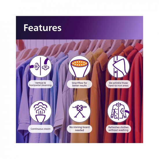Philips Handheld Garment Steamer GC360/30 - Vertical & Horizontal Steaming, 1200 Watt, up to 22g/min steam, Kills 99.9%* Bacteria