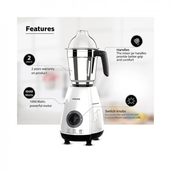 Philips HL7703/00 1000 Watt Mixer Grinder Copper Motor, 4 Jar with 5 Year Warranty on Motor