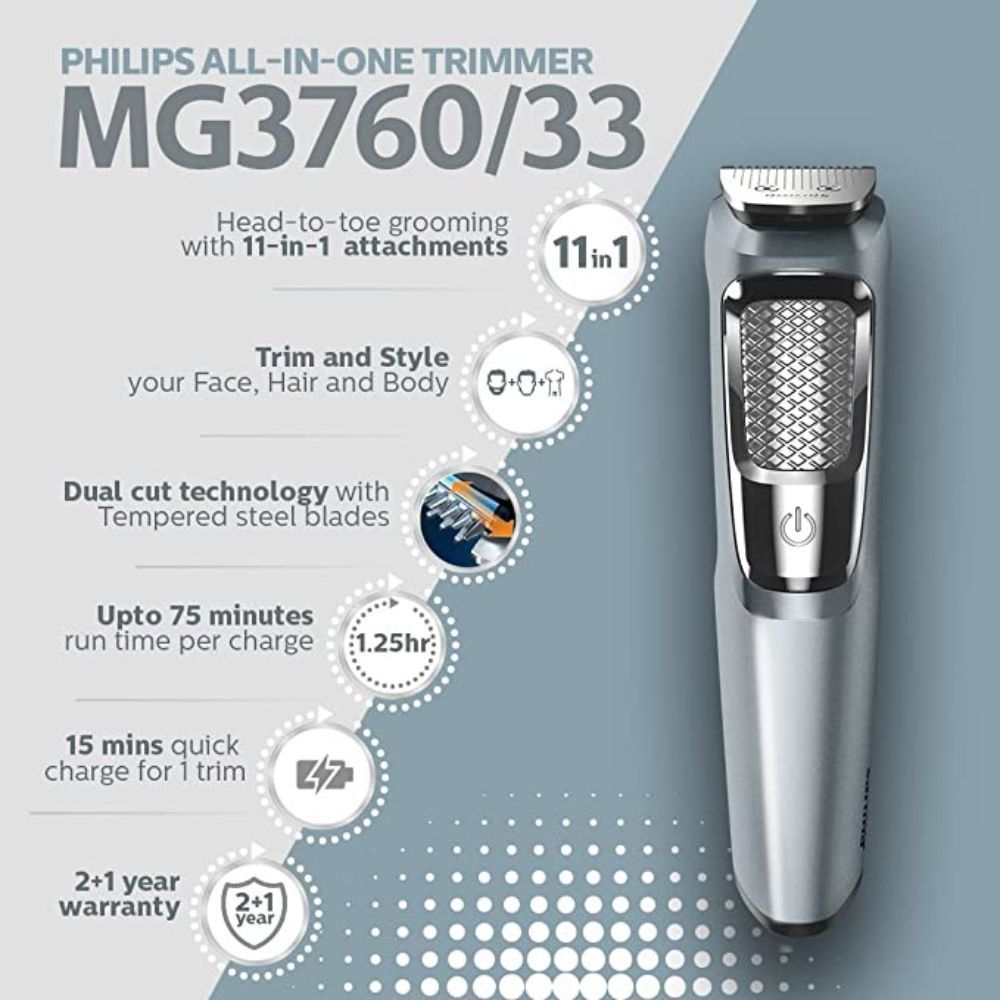 Philips Multi Grooming Kit MG3760/33, 11-in-1 (New Model), Face, Head and Body - All-in-one Trimmer