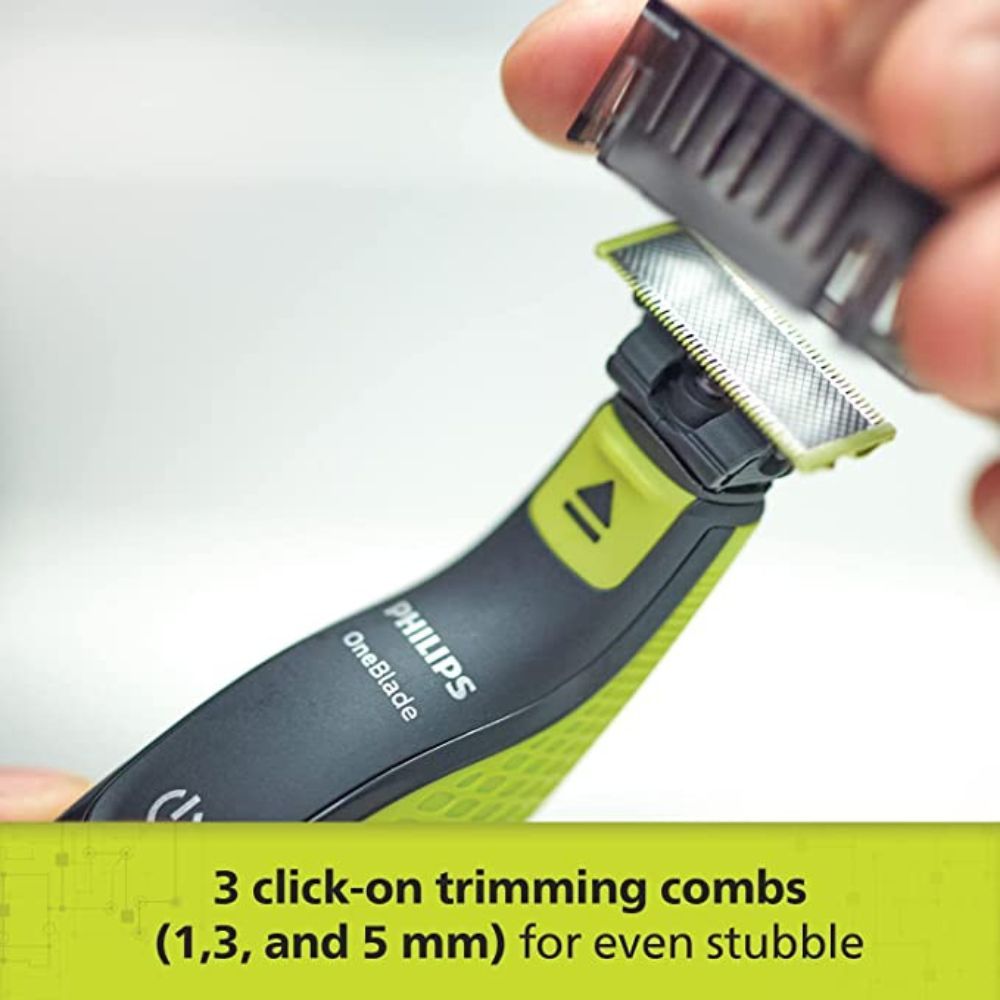 PHILIPS QP2525/10 Cordless OneBlade Hybrid Trimmer and Shaver with 3 Trimming Combs, Lime Green