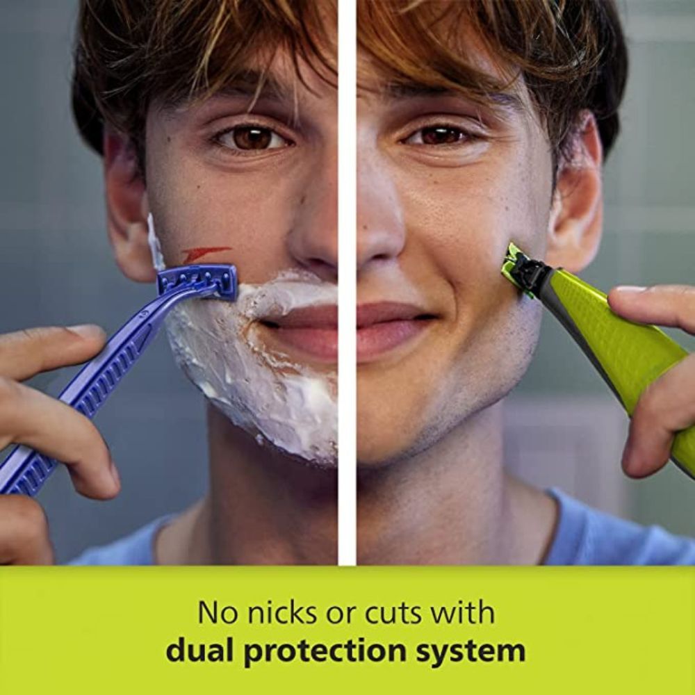 PHILIPS QP2525/10 Cordless OneBlade Hybrid Trimmer and Shaver with 3 Trimming Combs, Lime Green