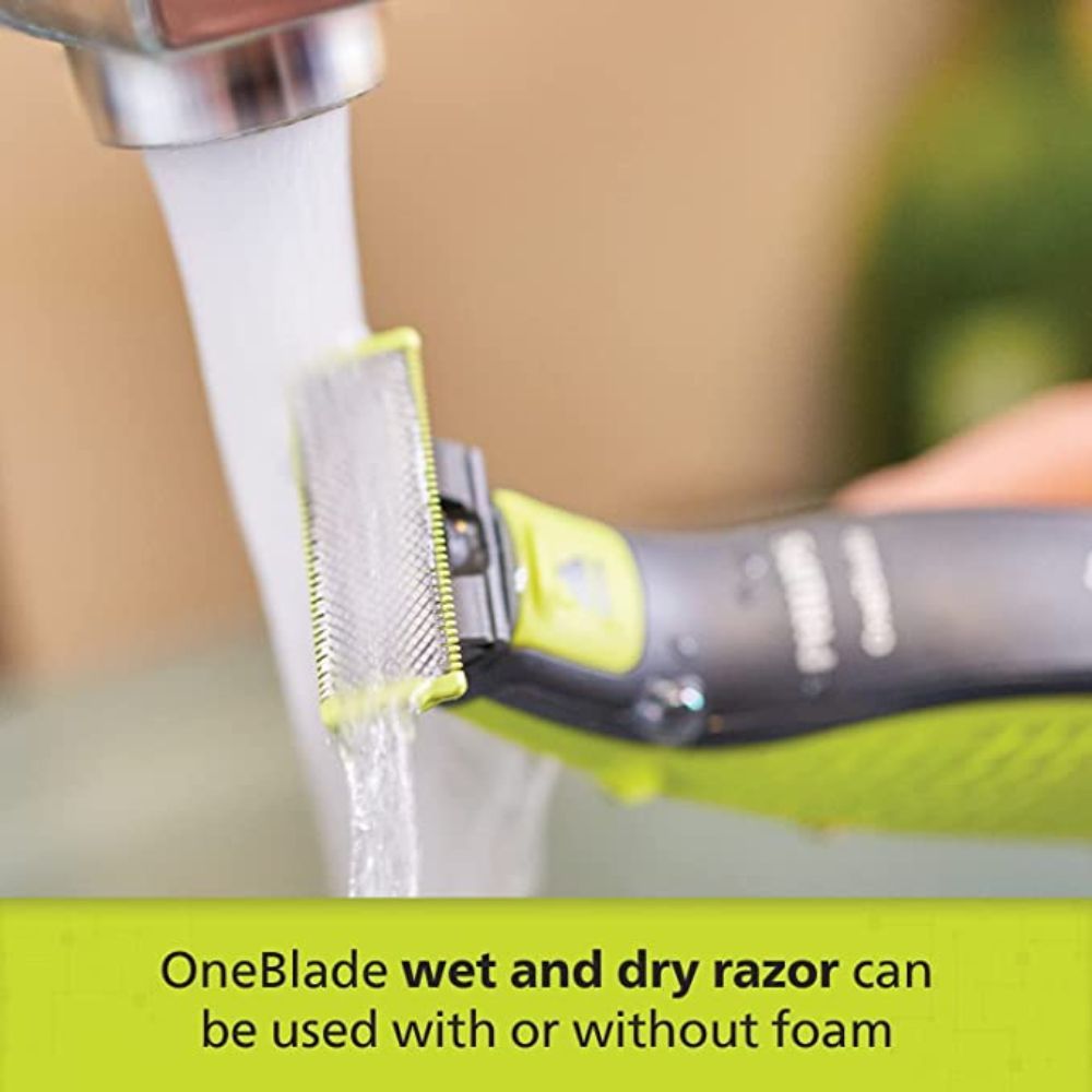PHILIPS QP2525/10 Cordless OneBlade Hybrid Trimmer and Shaver with 3 Trimming Combs, Lime Green