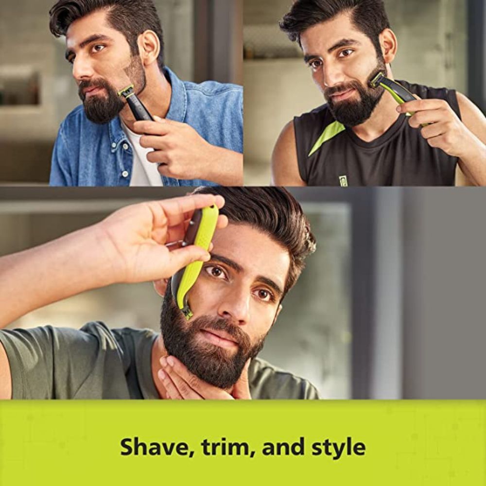 PHILIPS QP2525/10 Cordless OneBlade Hybrid Trimmer and Shaver with 3 Trimming Combs, Lime Green