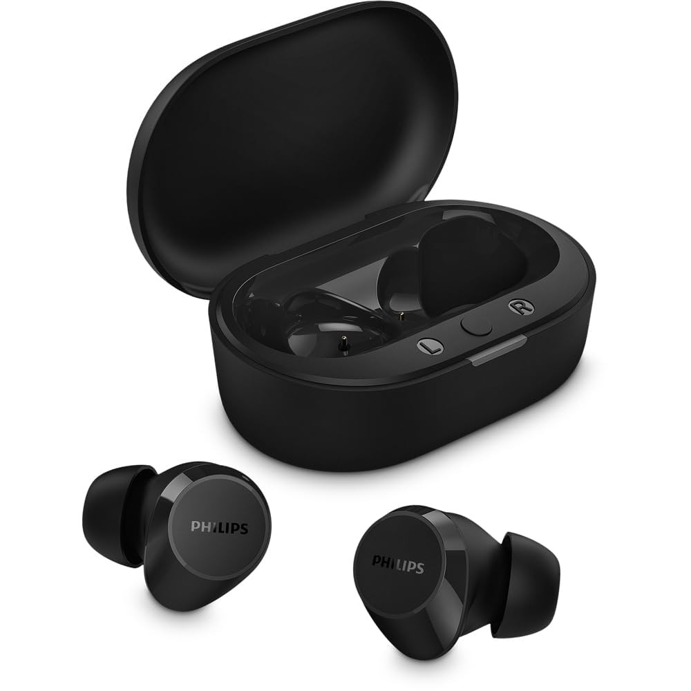 PHILIPS TAT1209BK00 True Wireless Earbuds in-Ear Active Noise Cancelling Bluetooth v53 Earphones with Mic 18H Play Time Shank Shape IPX4 Touch Controls  Charging Case for iPhoneiPad Black