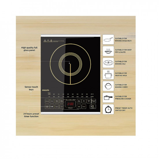 Philips Viva Collection Hd4938/01 2100-Watt Glass Induction Cooktop With Sensor Touch (Black), Sealed