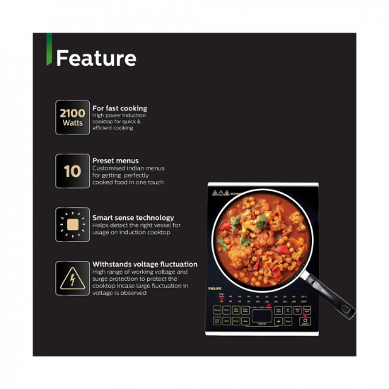 Philips Viva Collection Hd4938/01 2100-Watt Glass Induction Cooktop With Sensor Touch (Black), Sealed