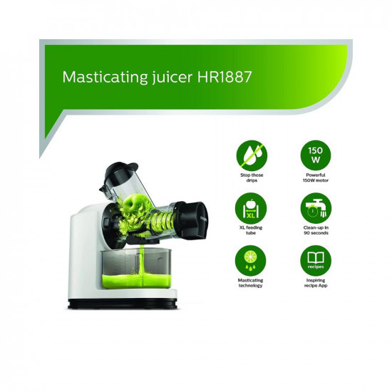 Philips Viva Collection Masticating juicer HR1887/81 XL Tube, 70 mm Quick Clean