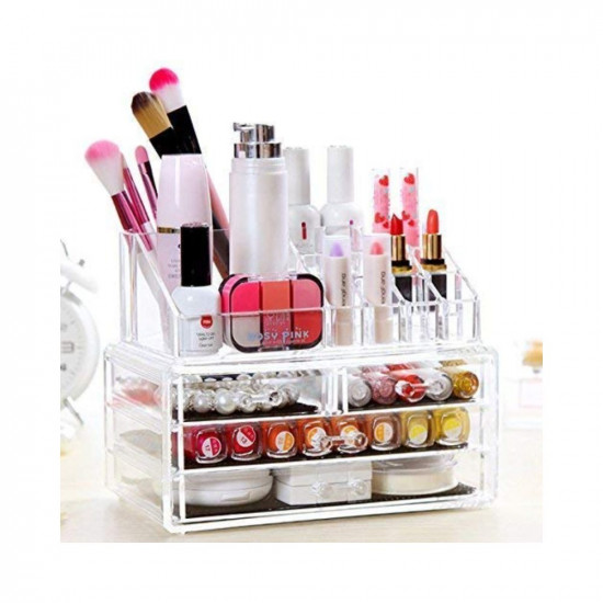 PICKVILL Acrylic Cosmetic Storage Box with Drawers Cosmetic Jewellery Organisers Storage Box Makeup Organizer for Dressing Table(Material-Acrylic, Color-transparent)