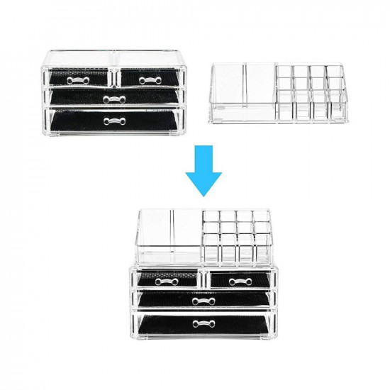 PICKVILL Acrylic Cosmetic Storage Box with Drawers Cosmetic Jewellery Organisers Storage Box Makeup Organizer for Dressing Table(Material-Acrylic, Color-transparent)