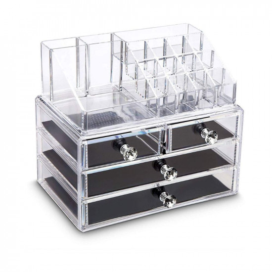 PICKVILL Acrylic Cosmetic Storage Box with Drawers Cosmetic Jewellery Organisers Storage Box Makeup Organizer for Dressing Table(Material-Acrylic, Color-transparent)
