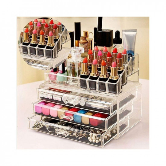 PICKVILL Acrylic Cosmetic Storage Box with Drawers Cosmetic Jewellery Organisers Storage Box Makeup Organizer for Dressing Table(Material-Acrylic, Color-transparent)