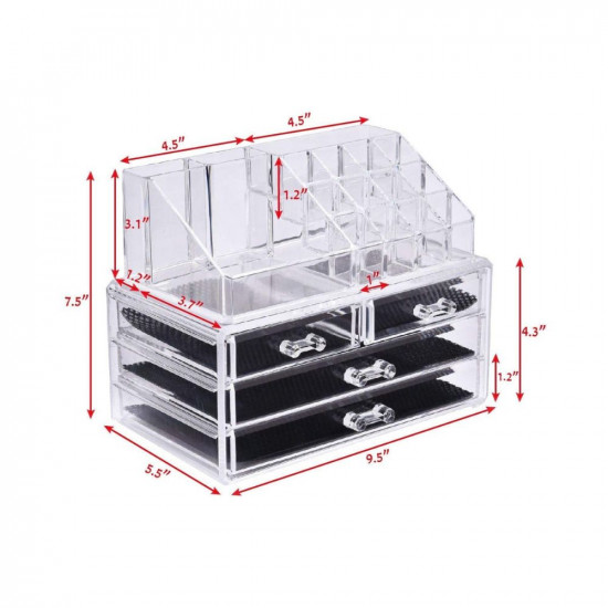 PICKVILL Acrylic Cosmetic Storage Box with Drawers Cosmetic Jewellery Organisers Storage Box Makeup Organizer for Dressing Table(Material-Acrylic, Color-transparent)