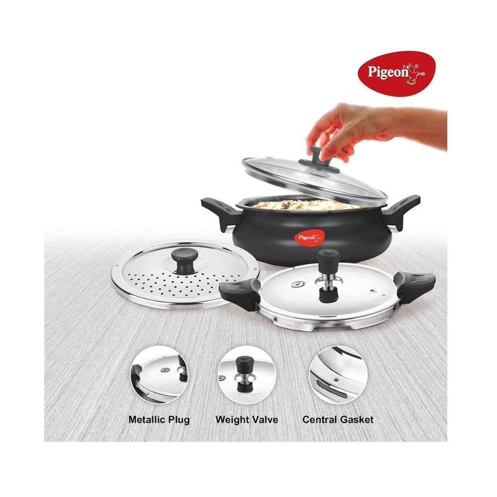 Pigeon by Stovekraft All In One Super Hard Anodised Cooker 3 Litre 3 L Induction Bottom Pressure Cooker (Aluminium)
