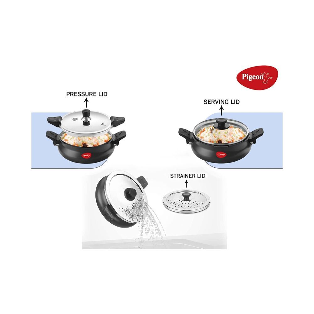 Pigeon by Stovekraft All In One Super Hard Anodised Cooker 3 Litre 3 L Induction Bottom Pressure Cooker (Aluminium)