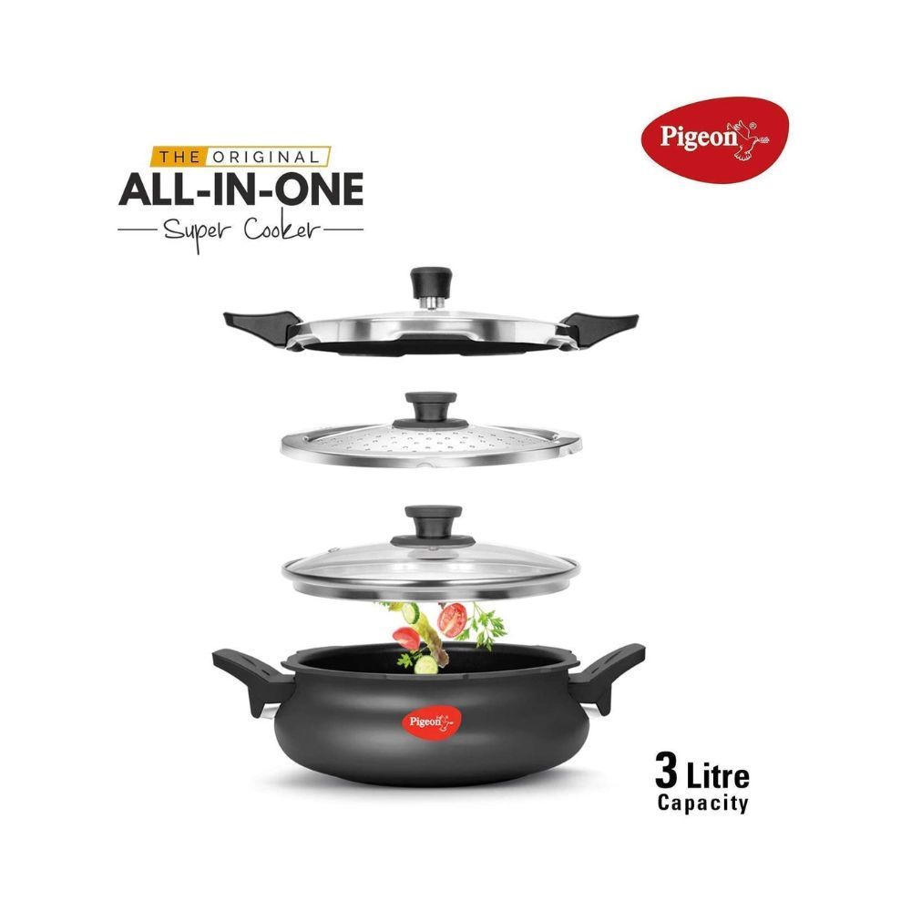 Pigeon by Stovekraft All In One Super Hard Anodised Cooker 3 Litre 3 L Induction Bottom Pressure Cooker (Aluminium)