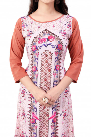 Pink-Peach Digital Floral Printed Crepe Readymade Kurti