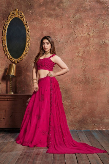 Pink Sequins Georgette Wedding Lehenga Choli With Dupatta
Semi Stitched