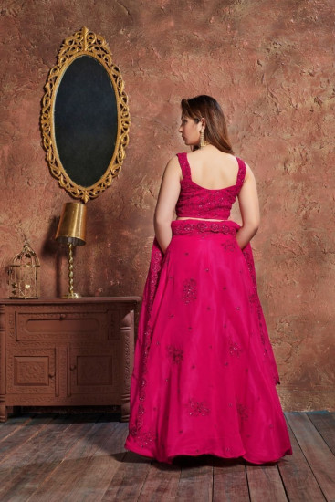 Pink Sequins Georgette Wedding Lehenga Choli With Dupatta
Semi Stitched