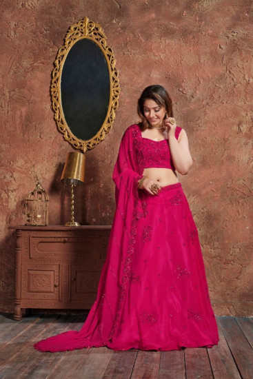 Pink Sequins Georgette Wedding Lehenga Choli With Dupatta
Semi Stitched