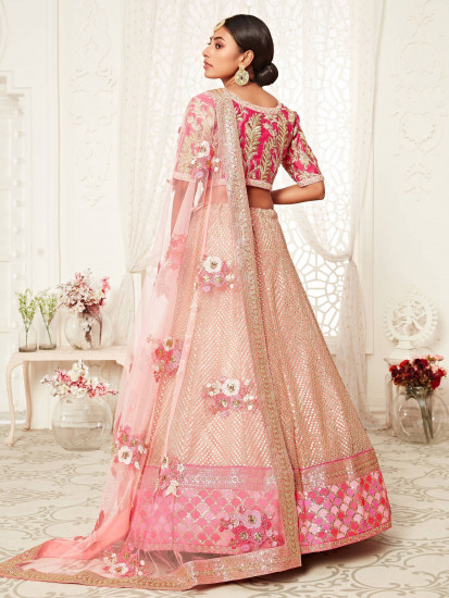 Pink Zari Embroidery Net Wedding Wear Lehenga Choli
Semi Stitched