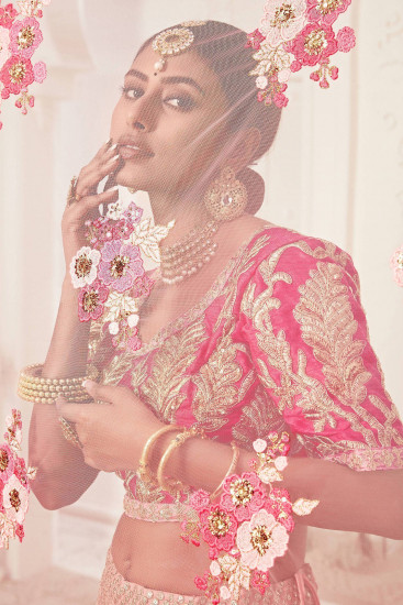 Pink Zari Embroidery Net Wedding Wear Lehenga Choli
Semi Stitched