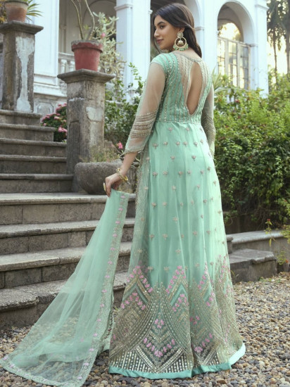 Pleasant Mint Green Dori Work Net Festival Wear Salwar kameez