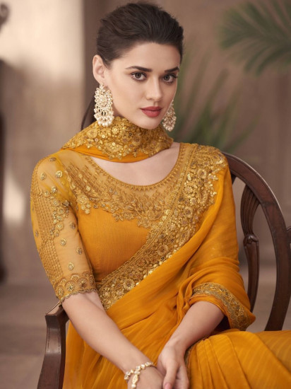Pleasant Yellow Zari Work Silk Festive Wear Saree with Blouse
(Un-Stitched)