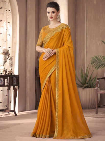 Pleasant Yellow Zari Work Silk Festive Wear Saree with Blouse
(Un-Stitched)