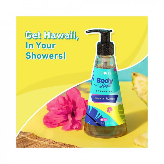 Plum BodyLovin' Hawaiian Rumba Shower Gel | SLS-Free Body Wash For Women & Men | Fresh Beachy Fragrance for Soft & Smooth Skin | Aloe-Infused Nourishing Body Cleanser For All Skin Types (240 ml)