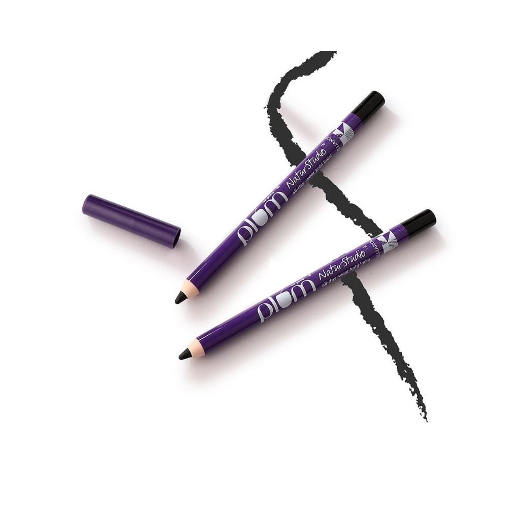 Plum Naturstudio All-Day-Wear Kohl Kajal, Matte Finish Black Brilliance With Free Sharpener