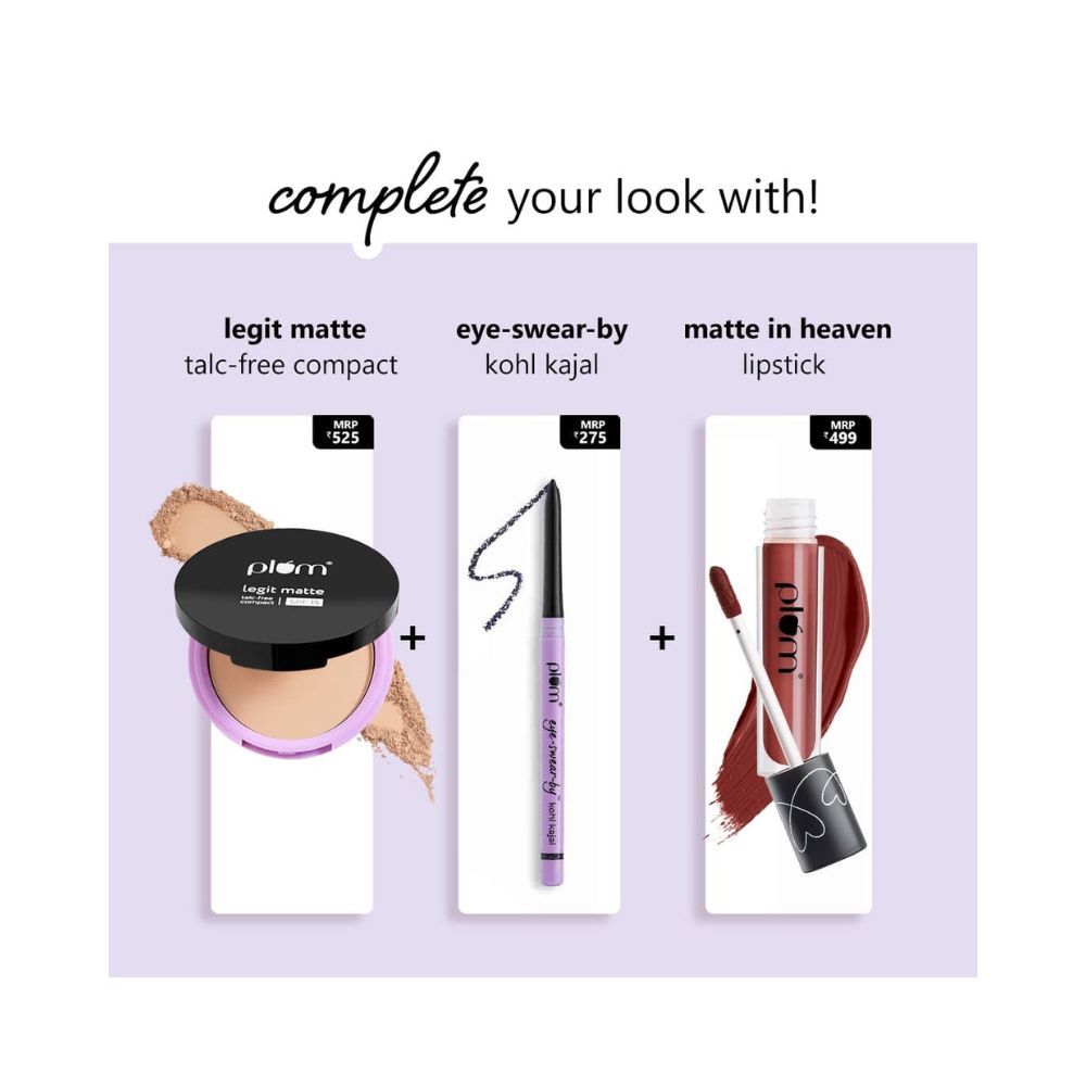 Plum Naturstudio All-Day-Wear Kohl Kajal, Matte Finish Black Brilliance With Free Sharpener